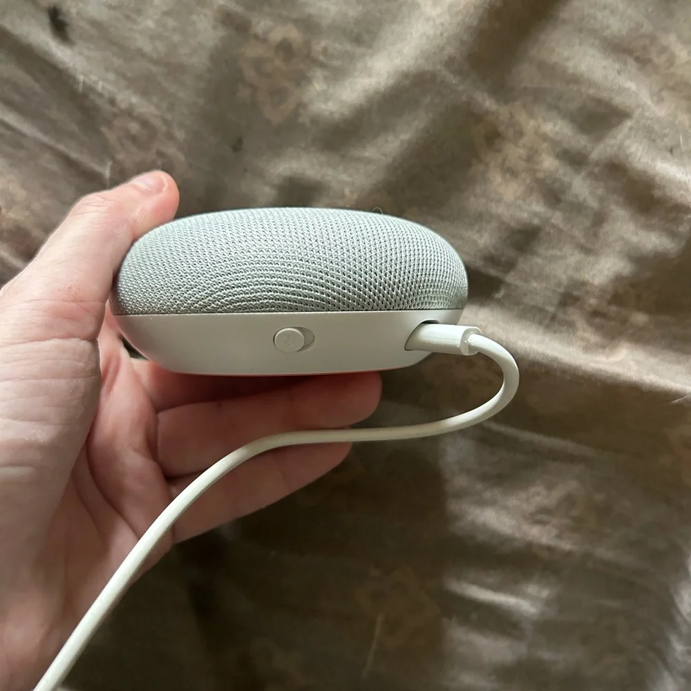Google Mini Home nest color grey and orange. Comes with power cord.